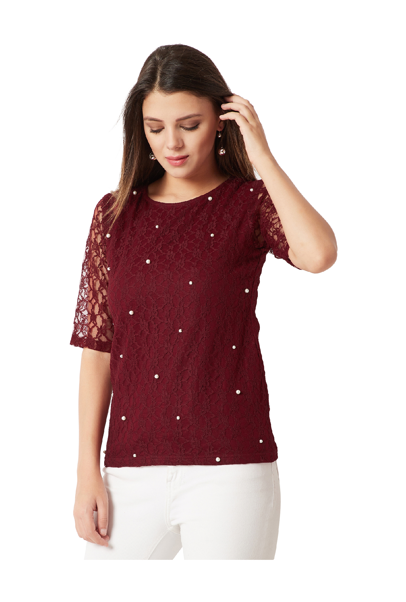 Miss Chase Maroon Lace Top