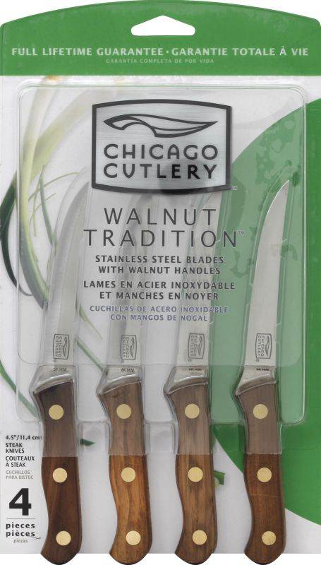 Chicago Cutlery CCB144 Knife Set Contains 4 4" Steak Knives Hang Packaged Kitche