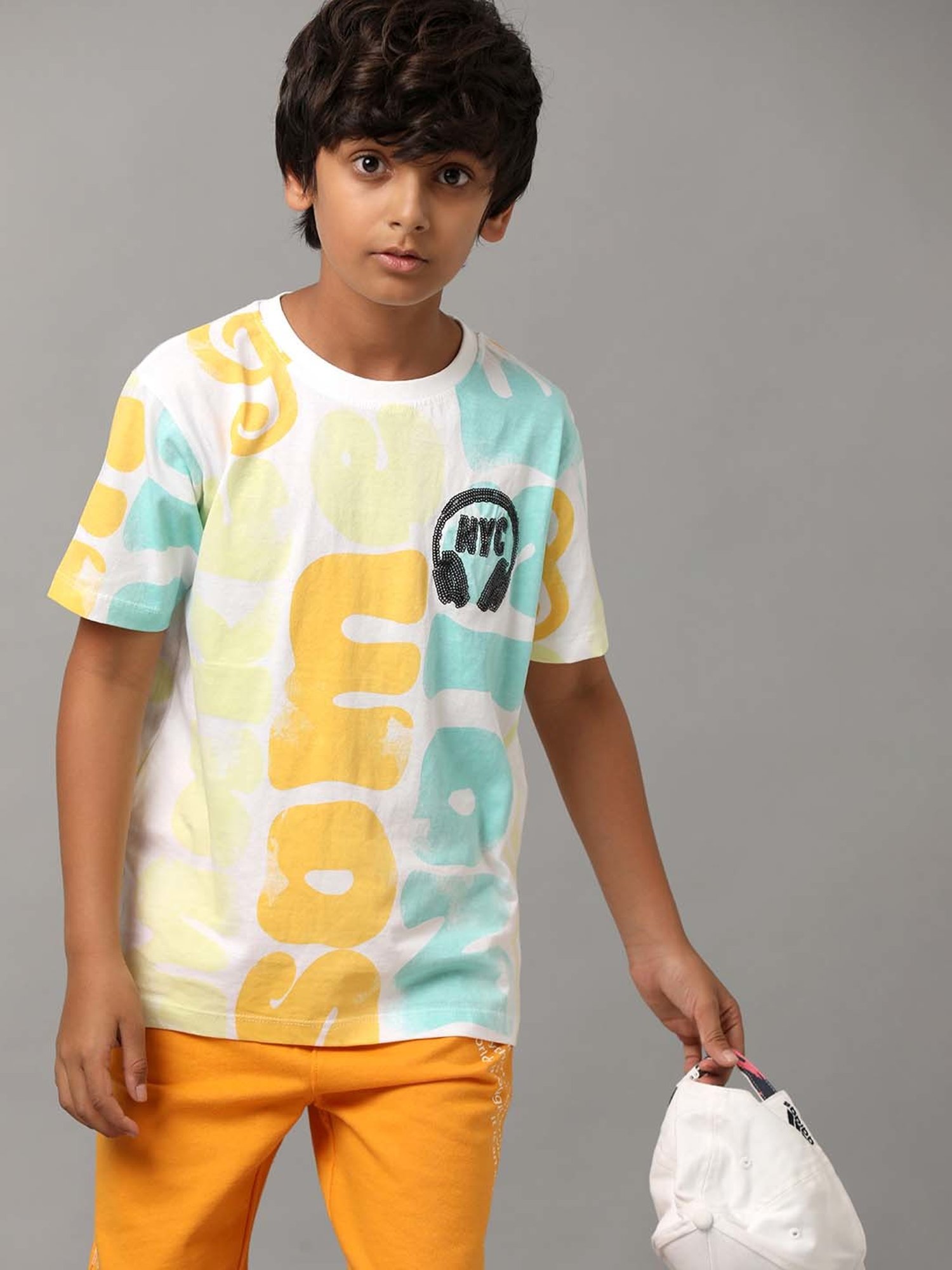 Under Fourteen Only Kids Yellow Cotton Printed Shorts