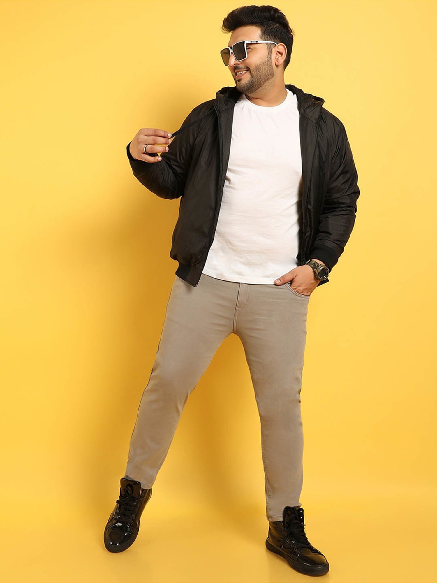 Instafab Plus Black Regular fit Plus Size Hooded Jacket