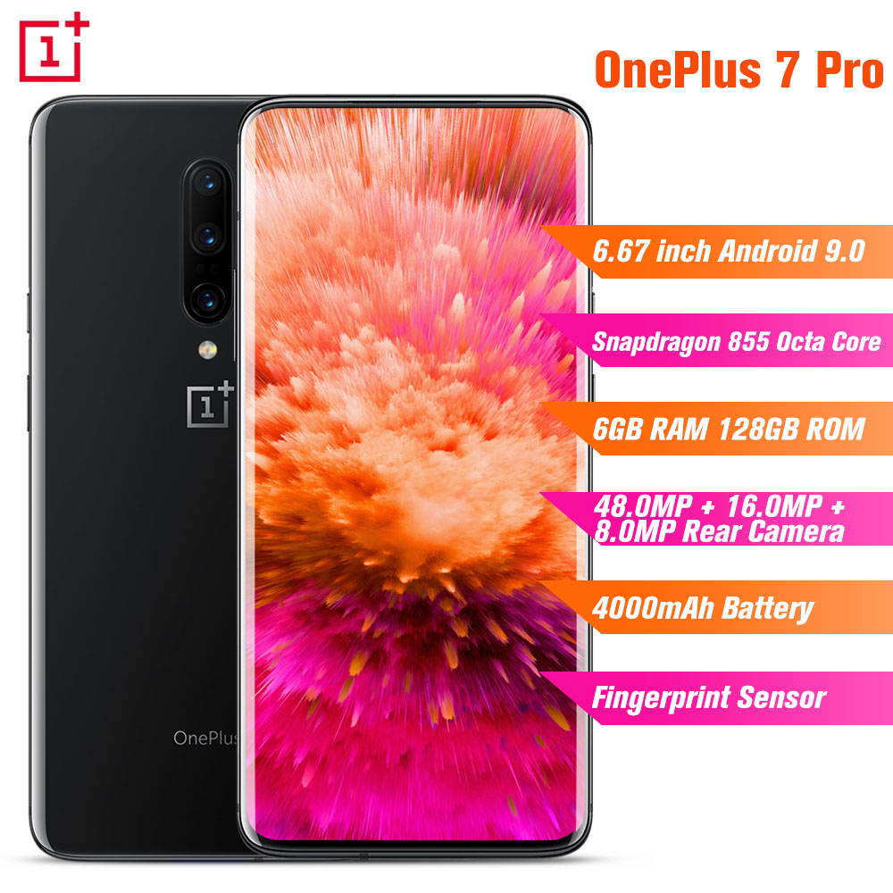 Oneplus 7 Pro 128GB, 6GB, Dual Sim, 6.67 inch, 48MP Main Lens Triple Camera, Octa Core 2.84GHz.Android 9.0 Snapdragon 855 4000mAh 4G/LTE Smartphone Original Global Version Factory Unlocked Mirror Gray