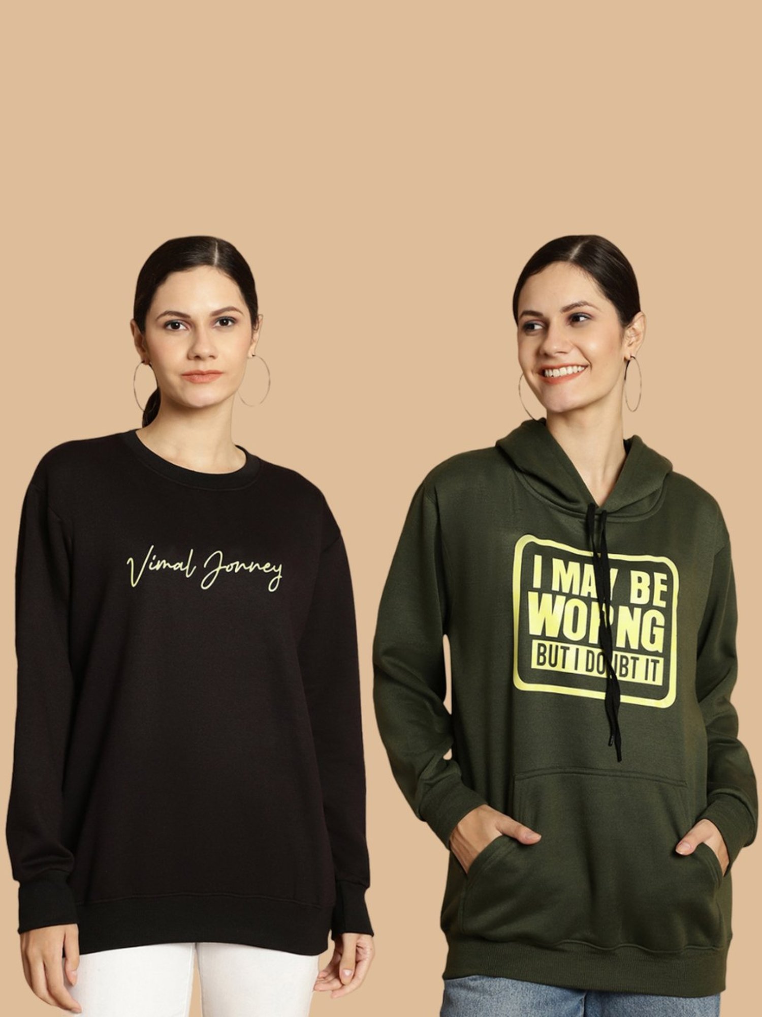 Vimal Jonney Black & Green Printed Sweatshirt - Pack Of 2