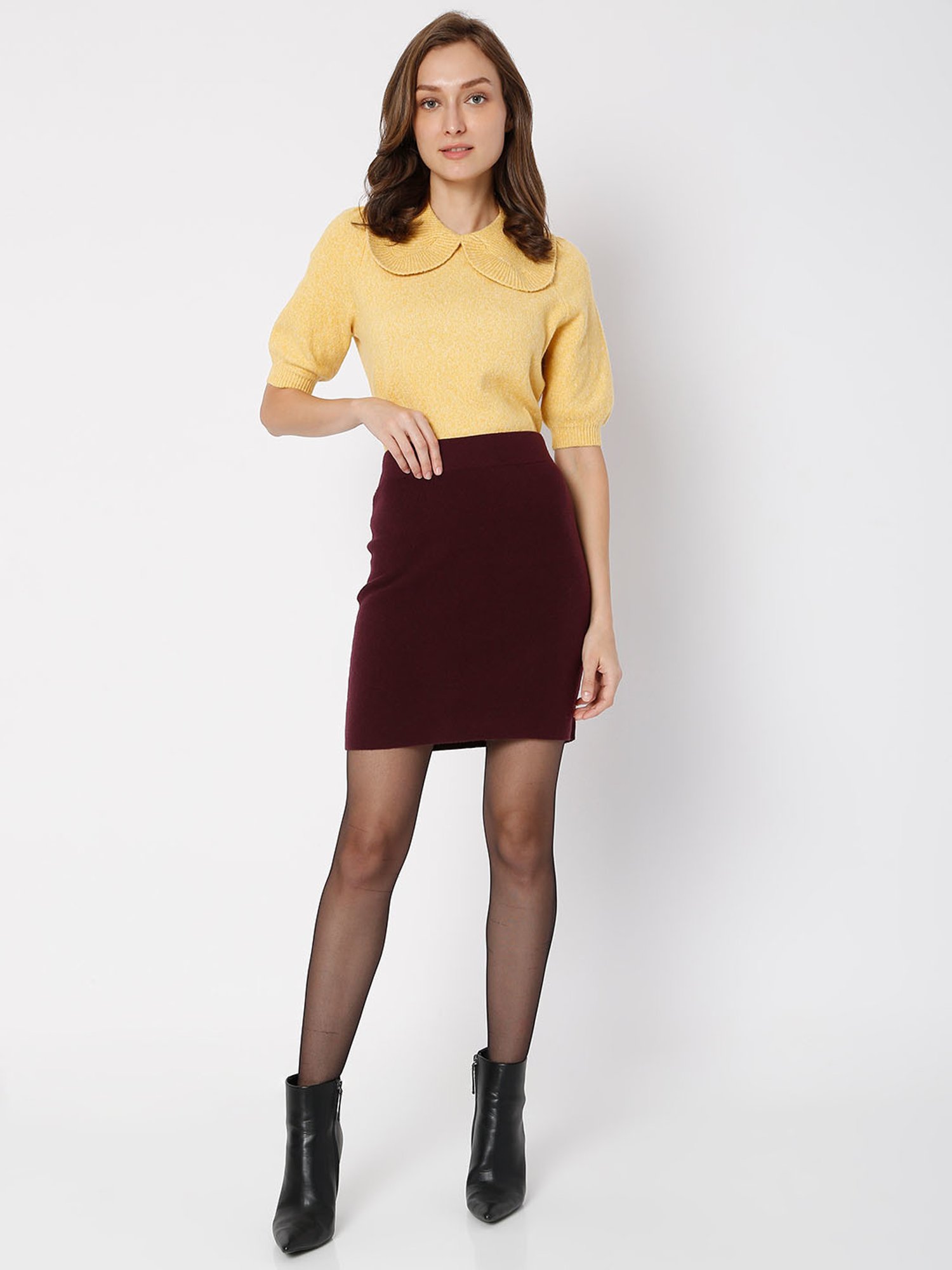 Vero Moda Maroon Regular Fit Skirt