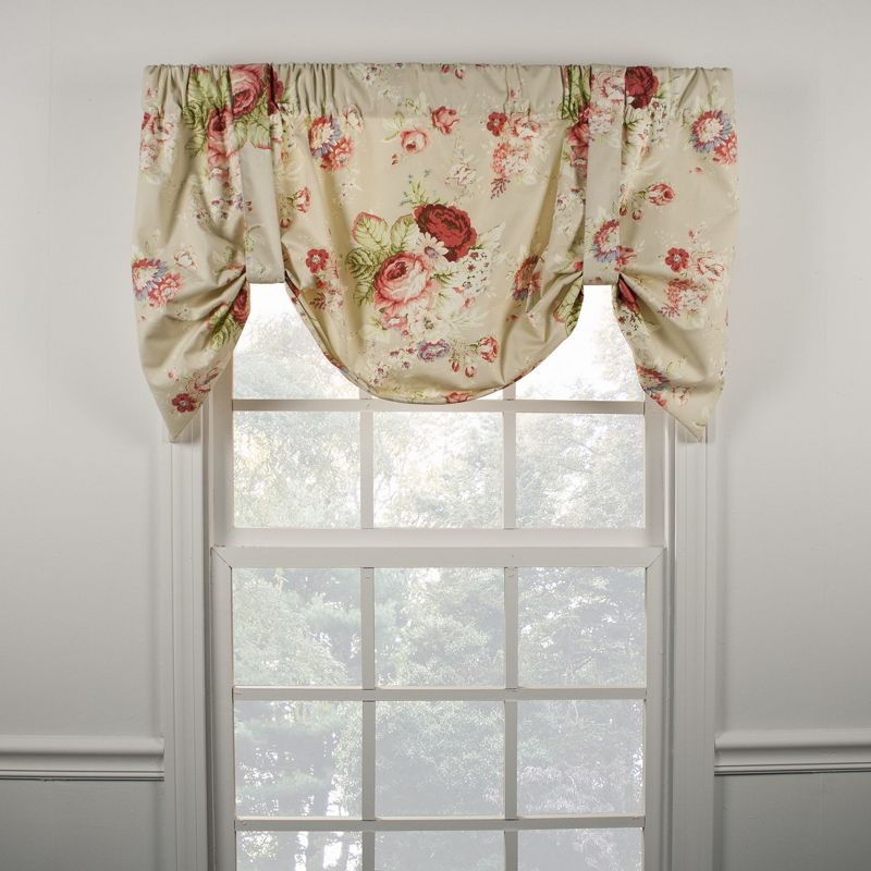 Ellis Curtain Sanctuary Rose High Quality Room Darkening Solid Natural Stylish Color Lined Tie-Up Window Valance - 50 x 21, Beige