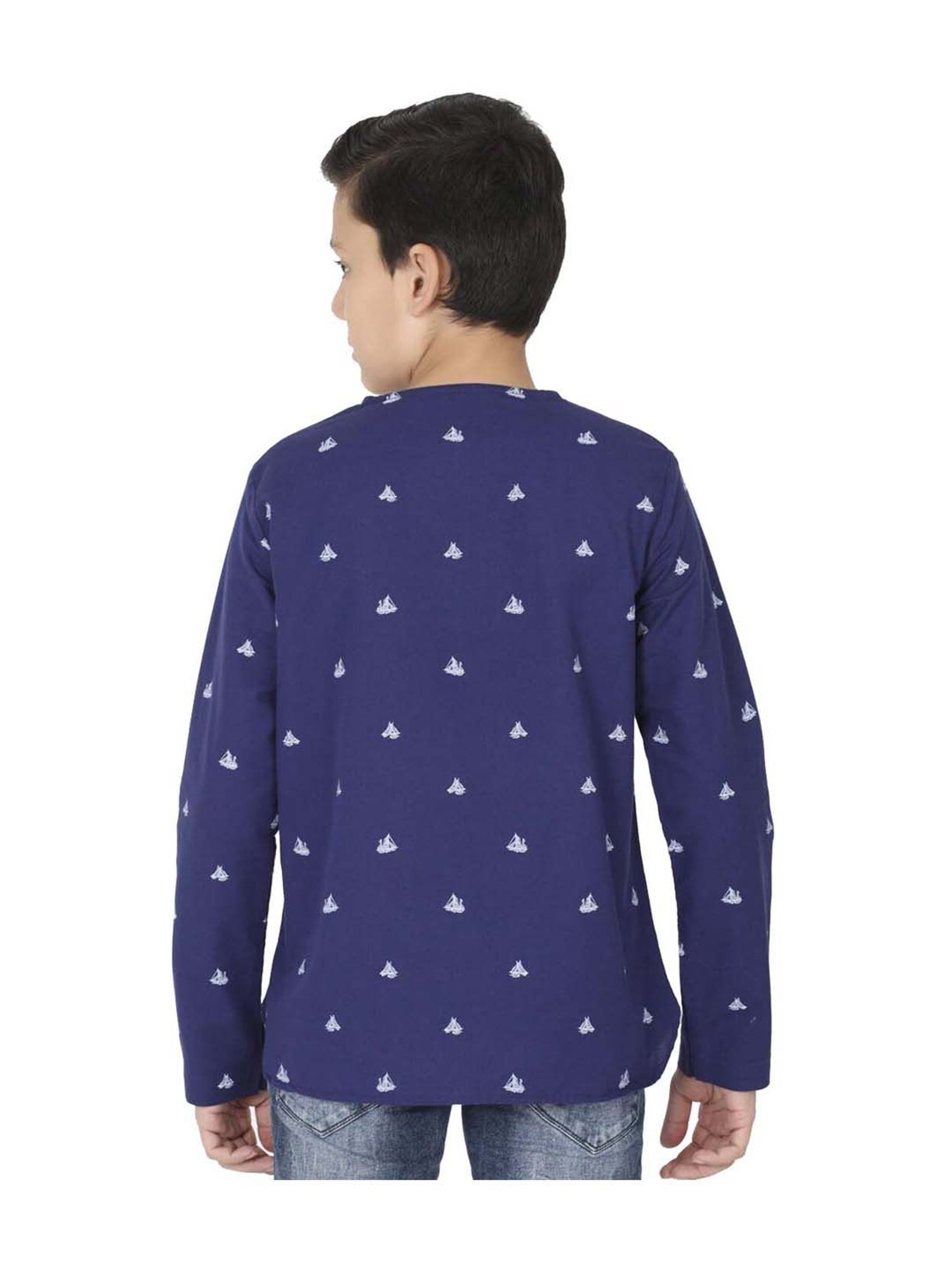 Manet Kids Blue Cotton Printed Shirt