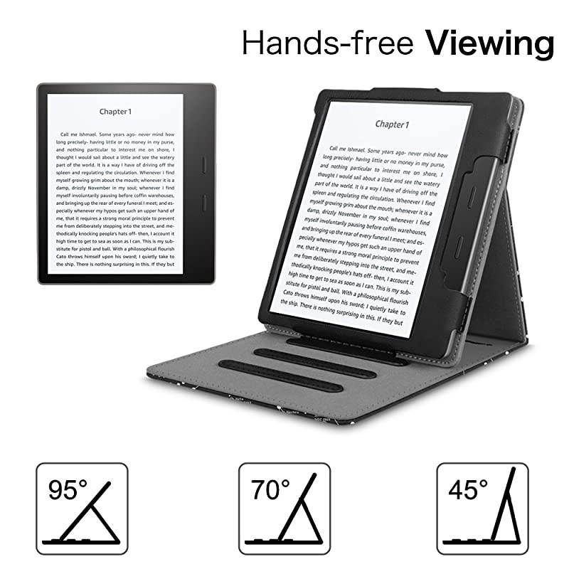 Flip Case for Kindle Oasis (10th and 9th Gen, 2019 & 2017 Release) - Multi Angle Hands Free Viewing Stand Cover (Auto Wake Sleep Function for 2017 Version Only, Not for 2019 Version), Black