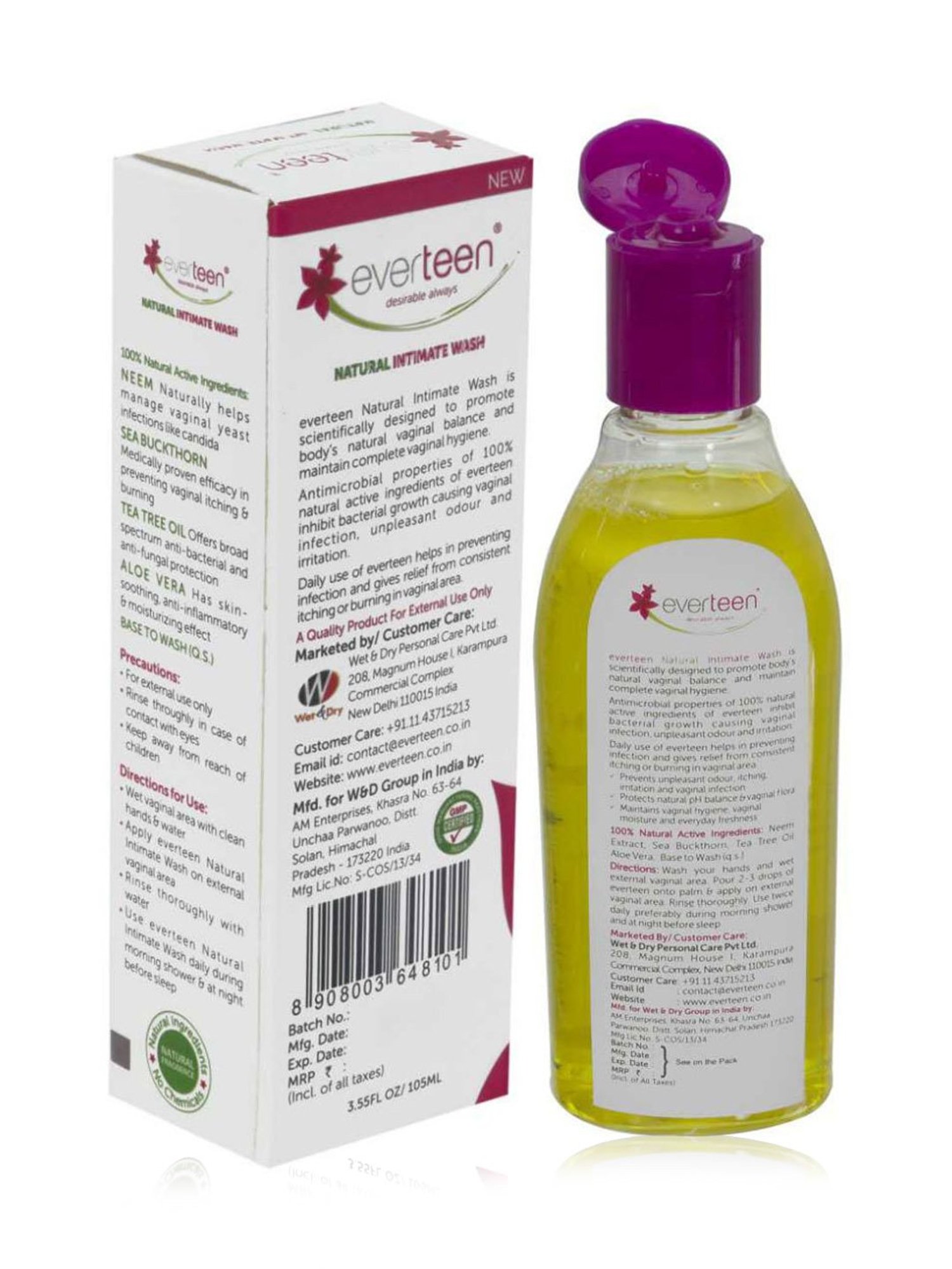 everteen Natural Intimate Wash for Feminine Hygiene in Women - 105 ml Each (Pack of 2)