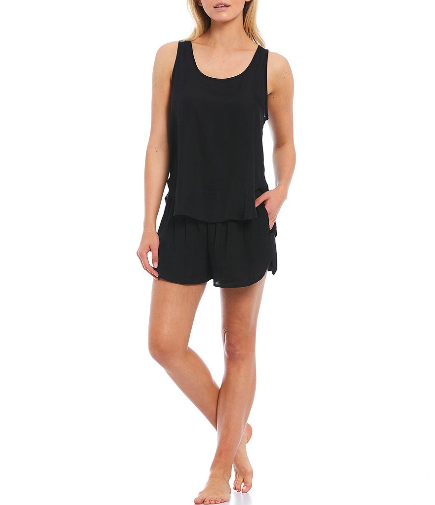 VAN WINKLE & CO. Solid Woven Scoop Neck Satin Coordinating Sleep Tank
