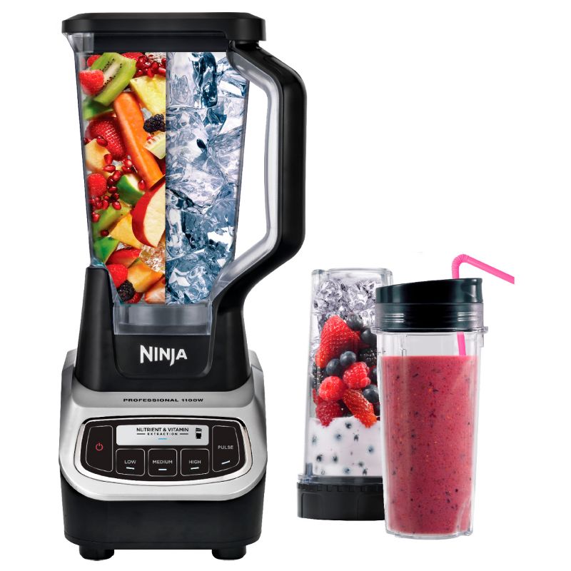 Ninja Professional Blender and Nutri Ninja Cups Health Smoothie Vitamin Extractor, Gray (Certified Refurbished)