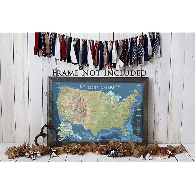 GEOJANGO National Parks Map Poster with All 600+ NPS Sites and USA Travel Destinations 24W x 16H inches