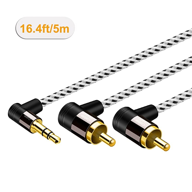 35mm to RCA Long 16ft Angle 35mm Male to 2RCA Male Auxiliary Stereo Audio Y Splitter GoldPlated for Smartphones MP3 Tablets SpeakersHome TheaterHDTV5M