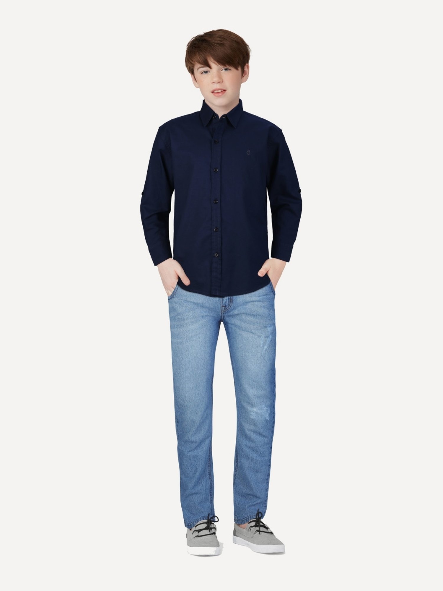 Gini & Jony Kids Navy Cotton Regular Fit Full Sleeves Shirt