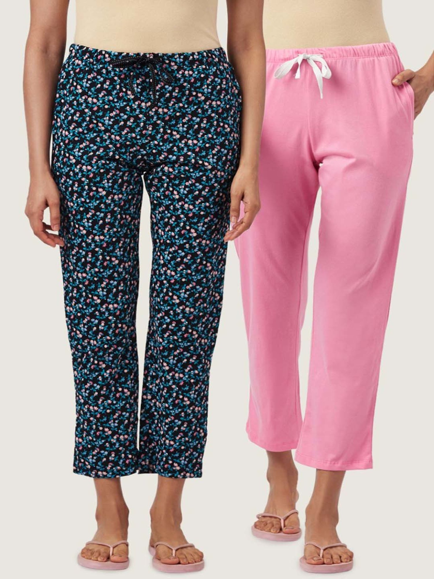 Dreamz by Pantaloons Pink Black Cotton Printed Pyjamas