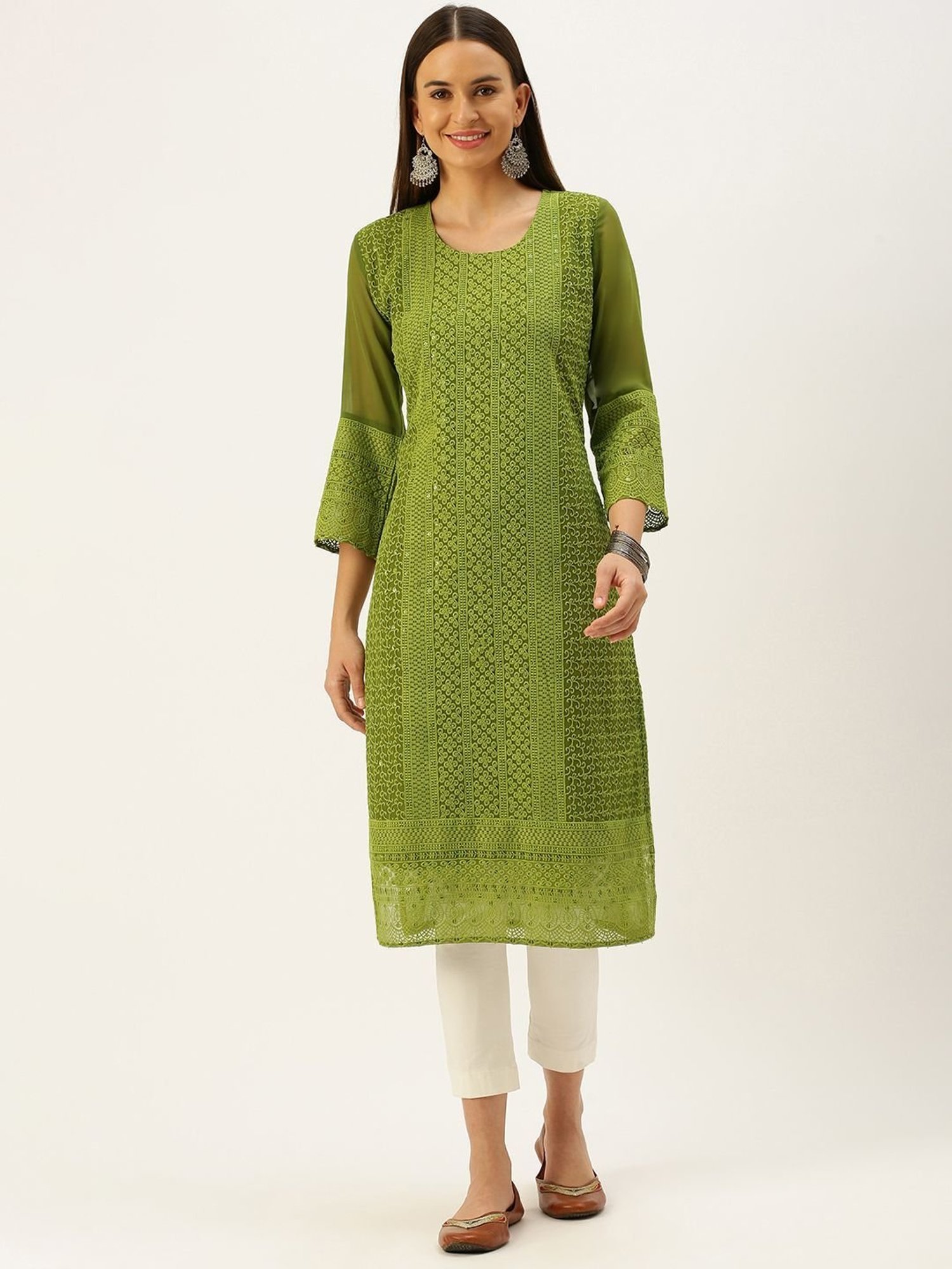 SWAGG INDIA Green Embroidered Straight Kurta