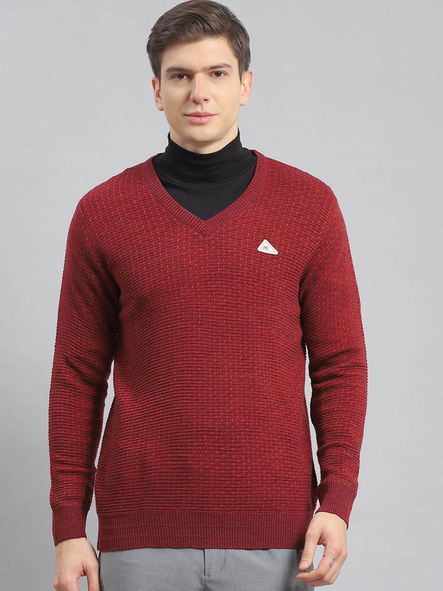 Monte Carlo Mix Maroon Regular Fit Self Pattern Sweater