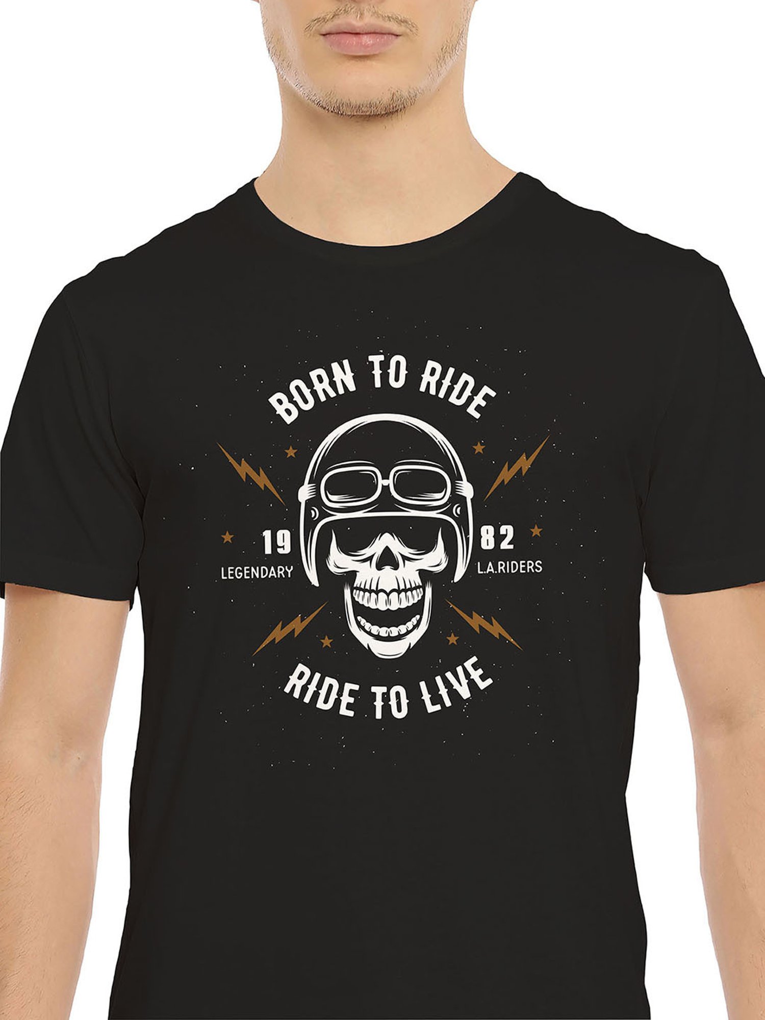 BLACK RADIO Black Slim Fit Printed Cotton Crew T-Shirt