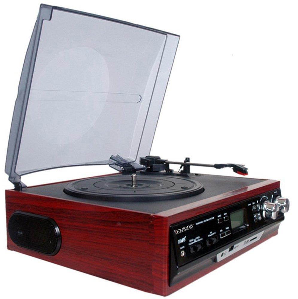 Boytone BT-17DJM 3-speed Stereo Turntable, 2 Built in Speakers Digital LCD Display AM/FM Radio, USB/SD Slot, AUX+ MP3 & WMA Playback /Recorder & Headphone Jack + Remote Control