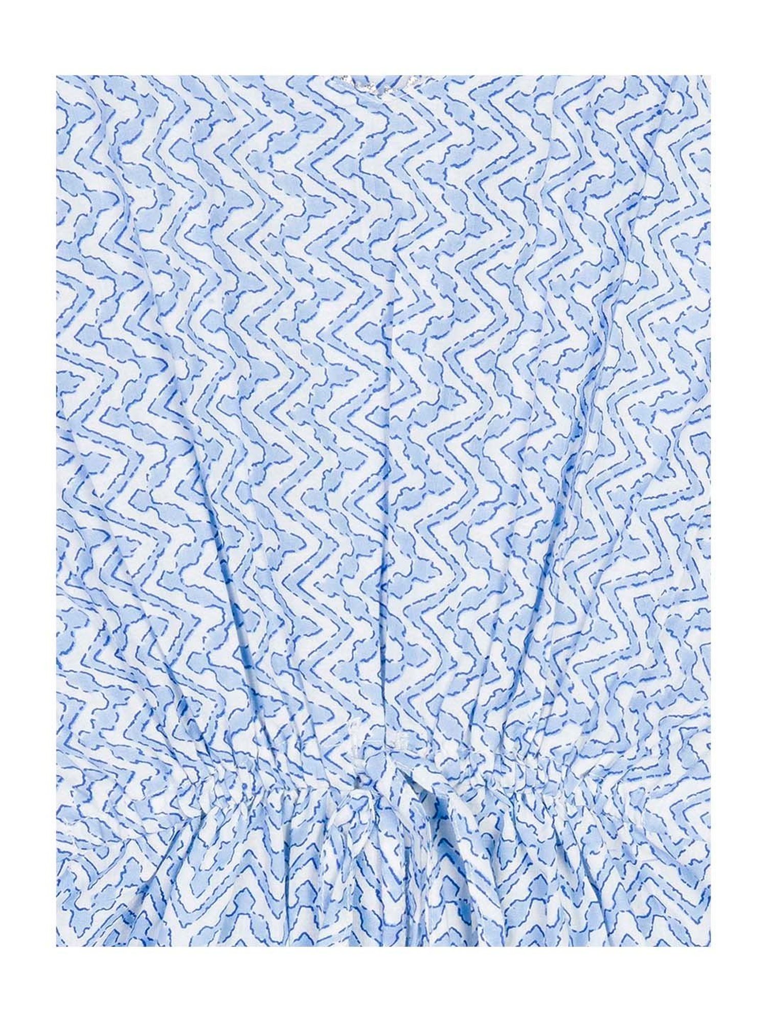 Budding Bees Kids Blue & White Cotton Printed Jumpsuits with Scrunchie