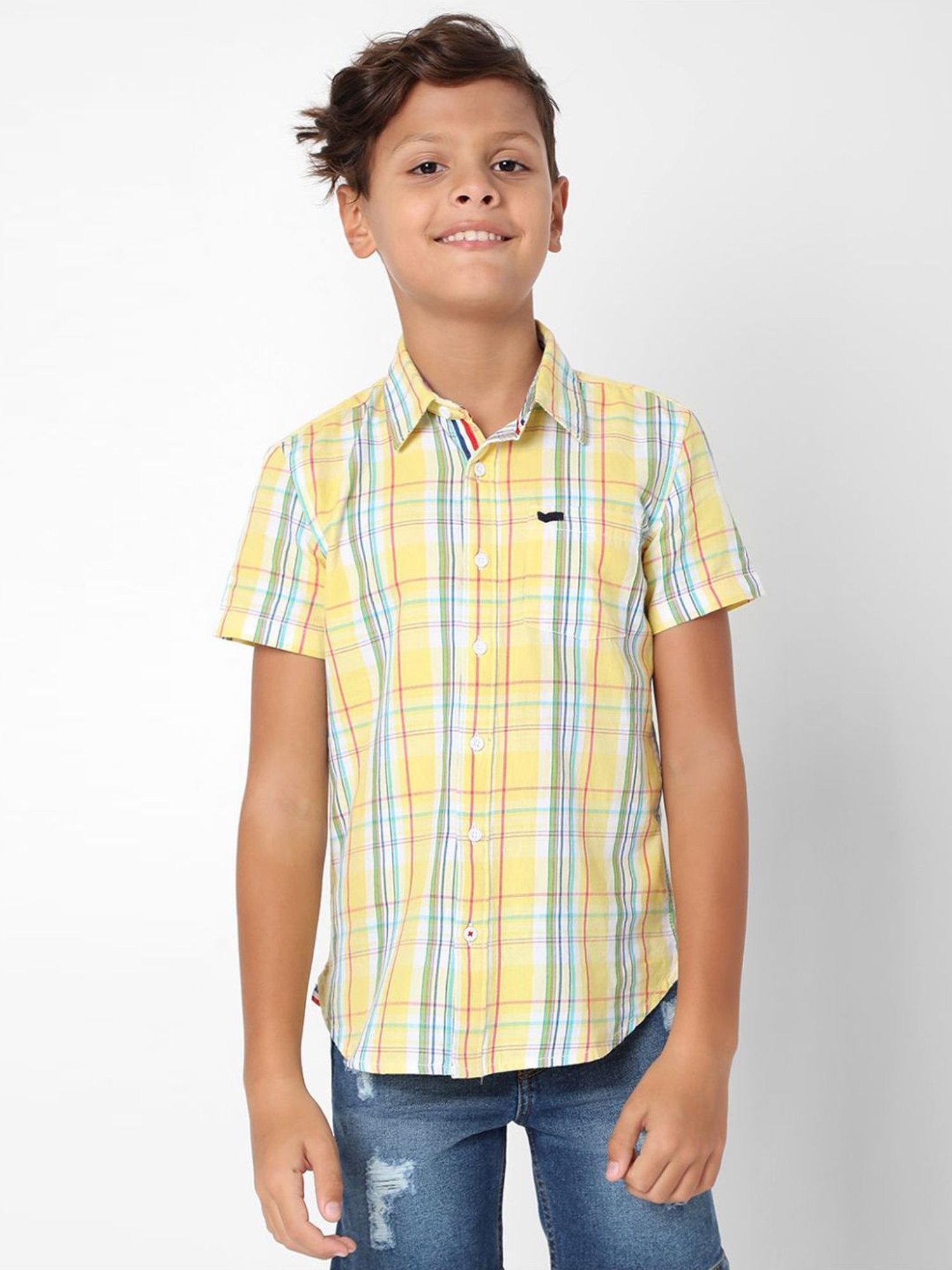 Gas Boys Yellow Cotton Chequered Shirt