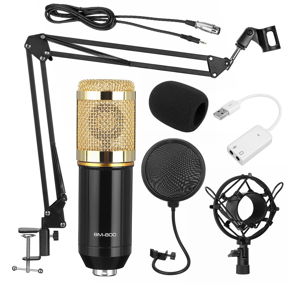 BM800 Pro Condenser Microphone Kit Studio Suspension Boom Scissor Arm Stand with Fliter
