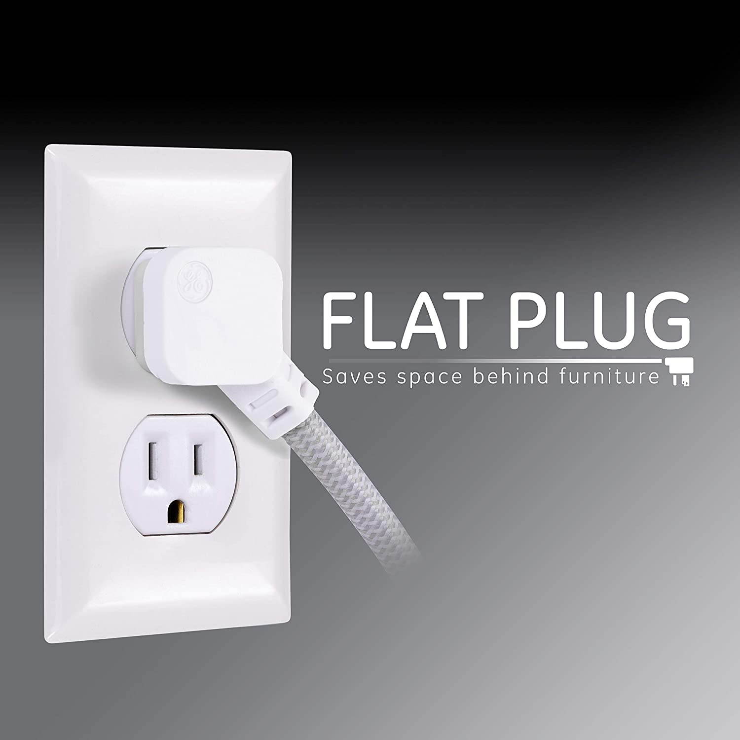 GE UltraPro 10 Outlet Surge Protector, 15W USB-C Charging, 8 ft Designer Braided Extension Cord, for iPhone 11/Pro/Max/XR/XS/X, iPad Pro, Samsung Galaxy, Adapter Spaced, 3540 Joules, Black, 41357