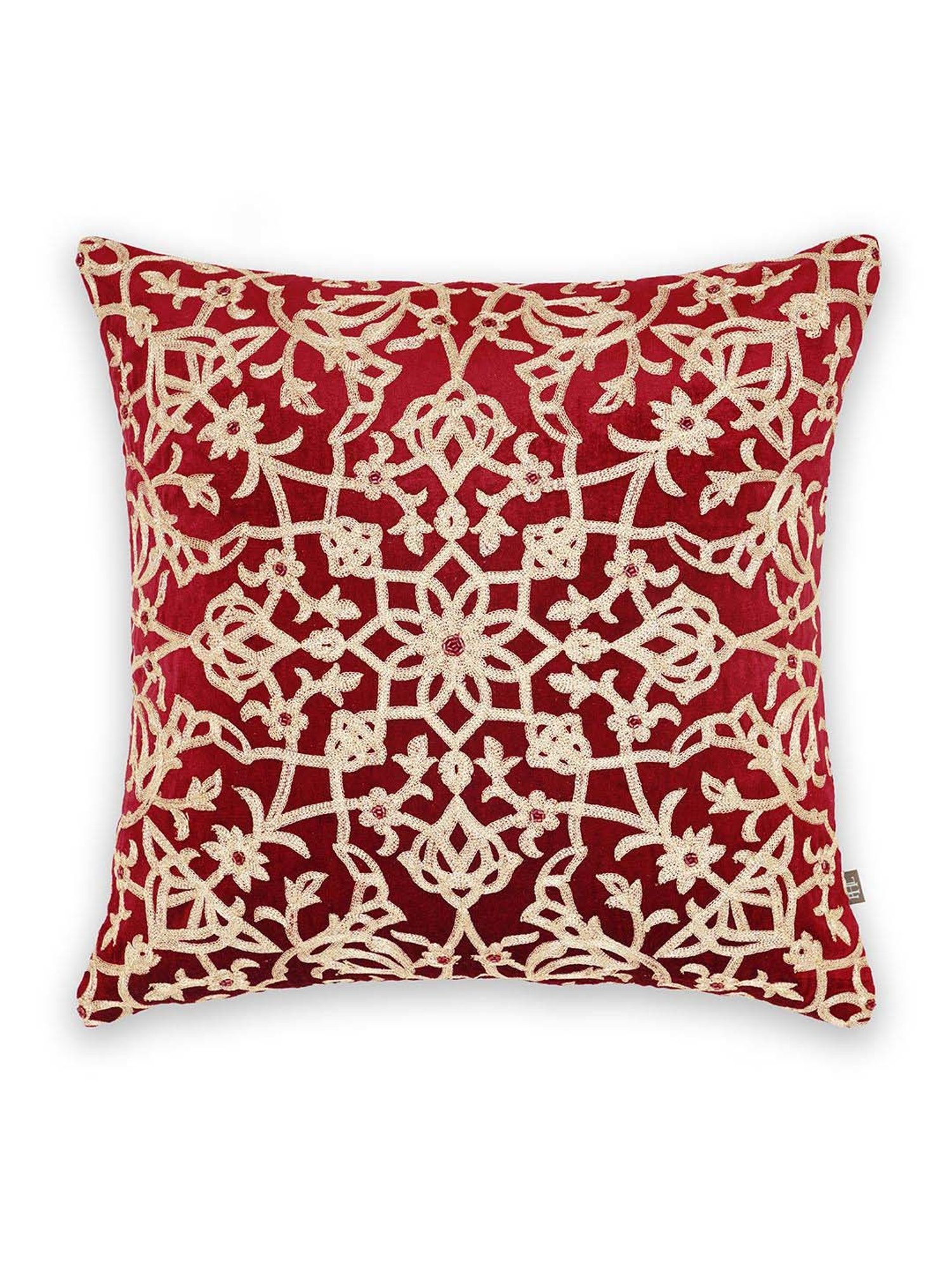 Pure Home and Living Red Cotton Embroidered Motif Cushion Cover
