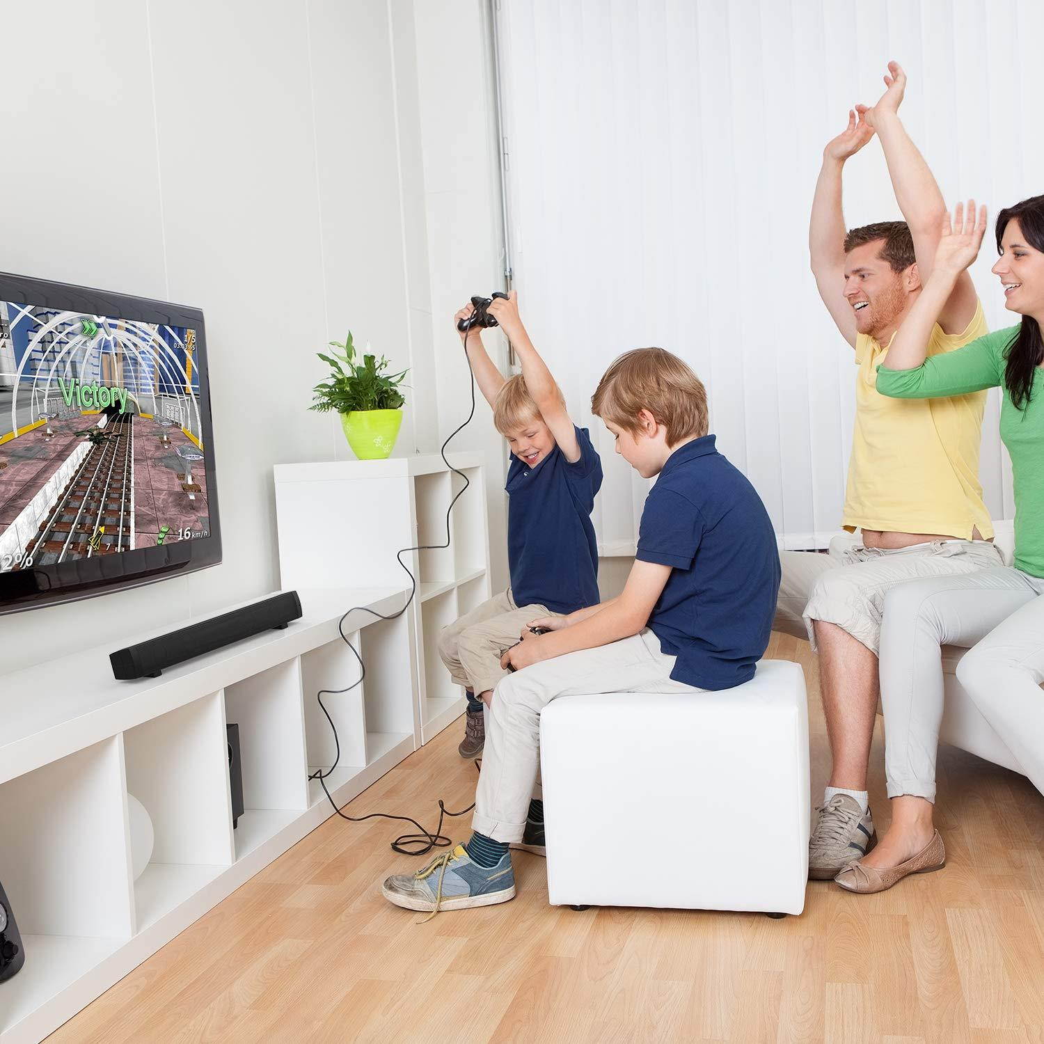 Computer Speakers, Wired & Wireless PC Sound bar, Stereo USB Powered Rechargeable Mini Desktop Sound Bar for Laptop, Monitor Speakers for Gaming/Ipad/Tablet/Cellphones