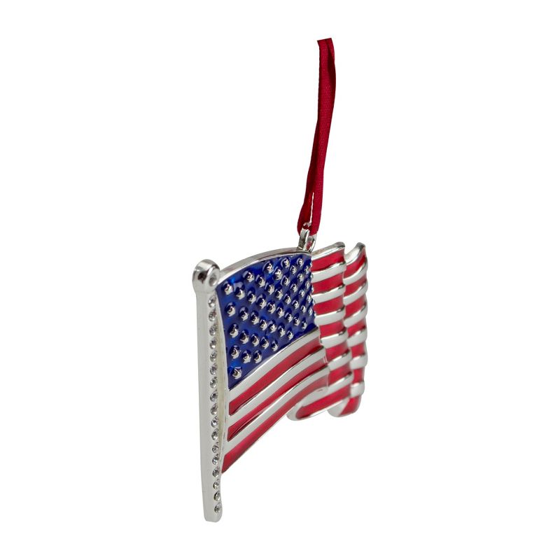 Northlight 3.25" Silver Plated American Flag with European Crystals Christmas Ornament