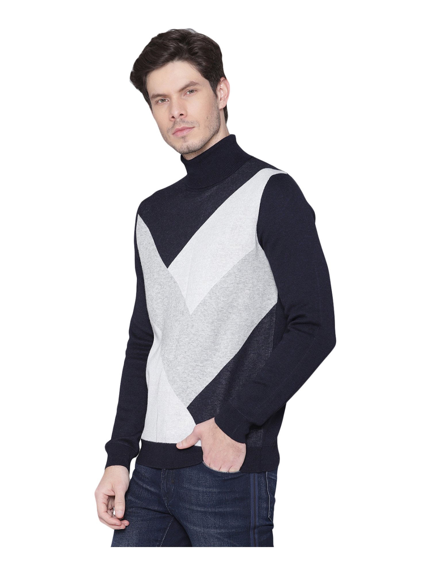Antony Morato Navy & Grey Regular Fit Colour Block Sweater