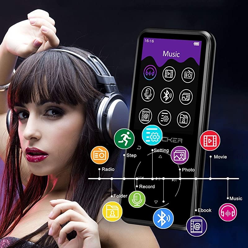 Player, 16GB Player with Bluetooth 4.0, Portable HiFi Lossless Sound Music Player with FM Radio Voice Recorder E-Book 2.4'' Screen, Support up to 128GB (Headphone, Sport Armband Included)