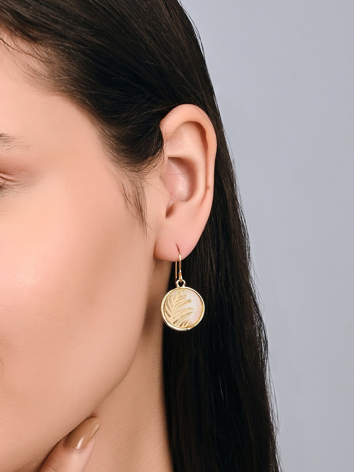 Accessorize London Gold Moonstone Circle Leaf Drop Earrings