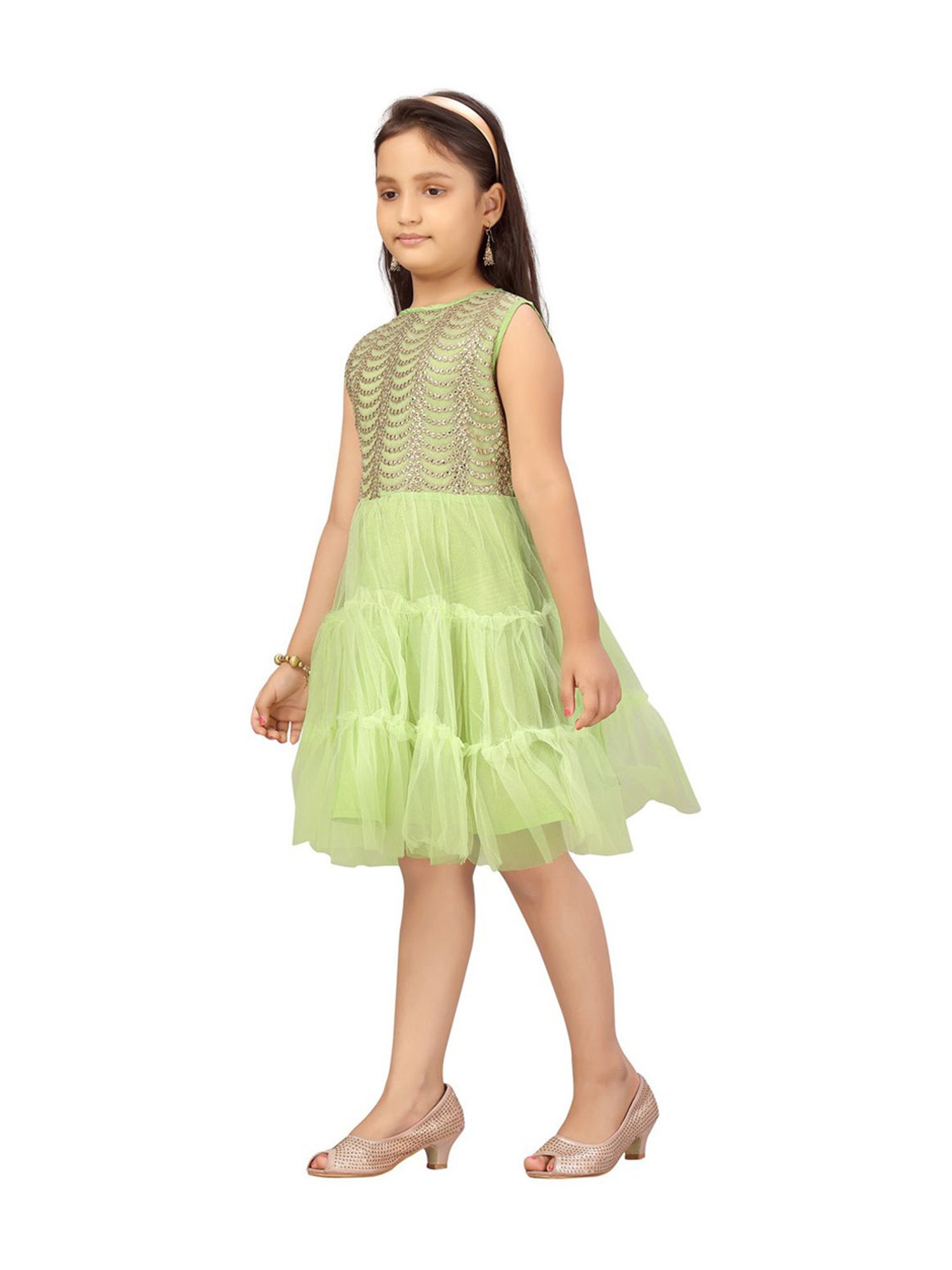 Aarika Kids Sea Green Embellished Dress
