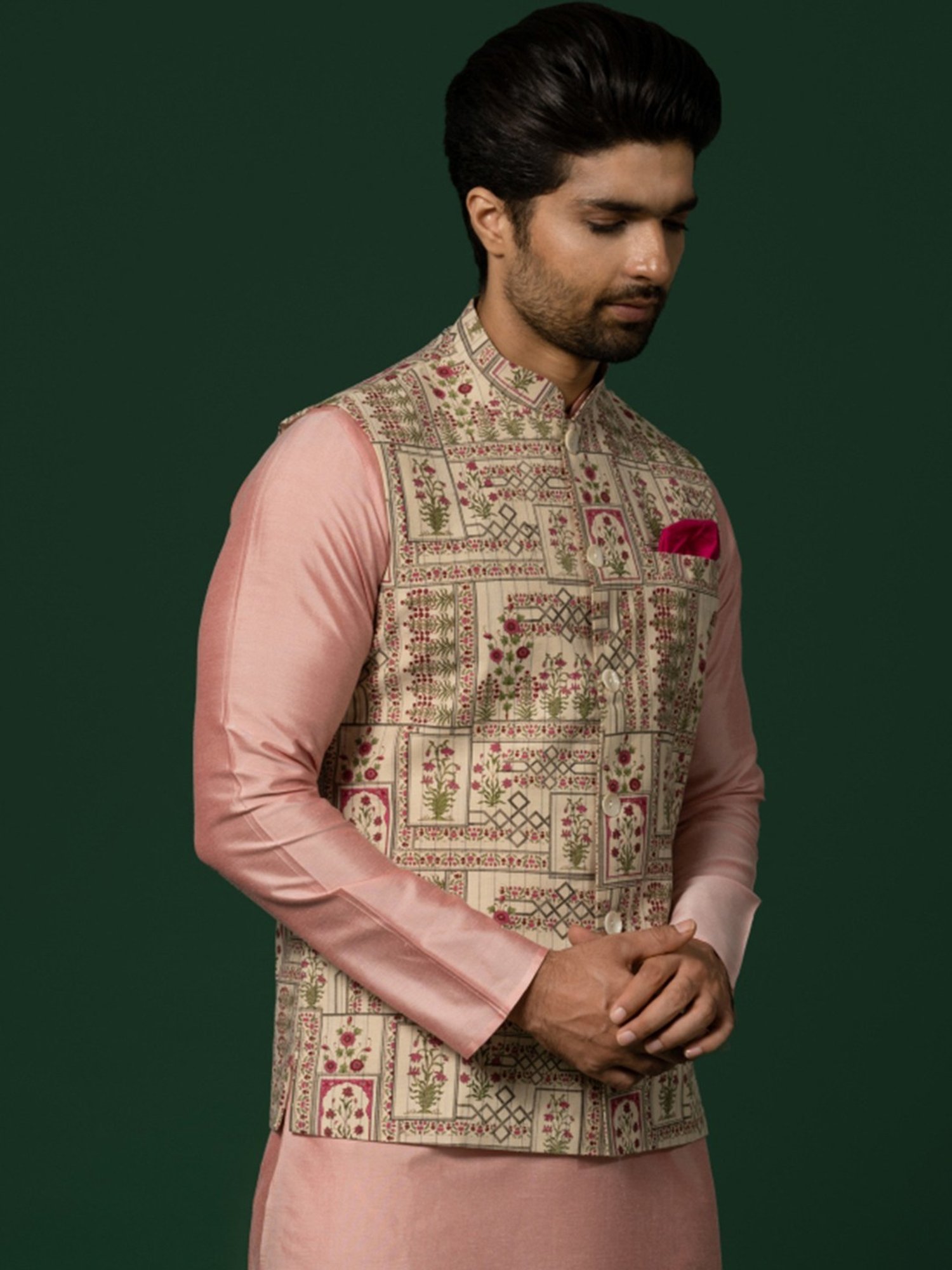 KISAH Multicolored Regular Fit Printed Nehru Jacket