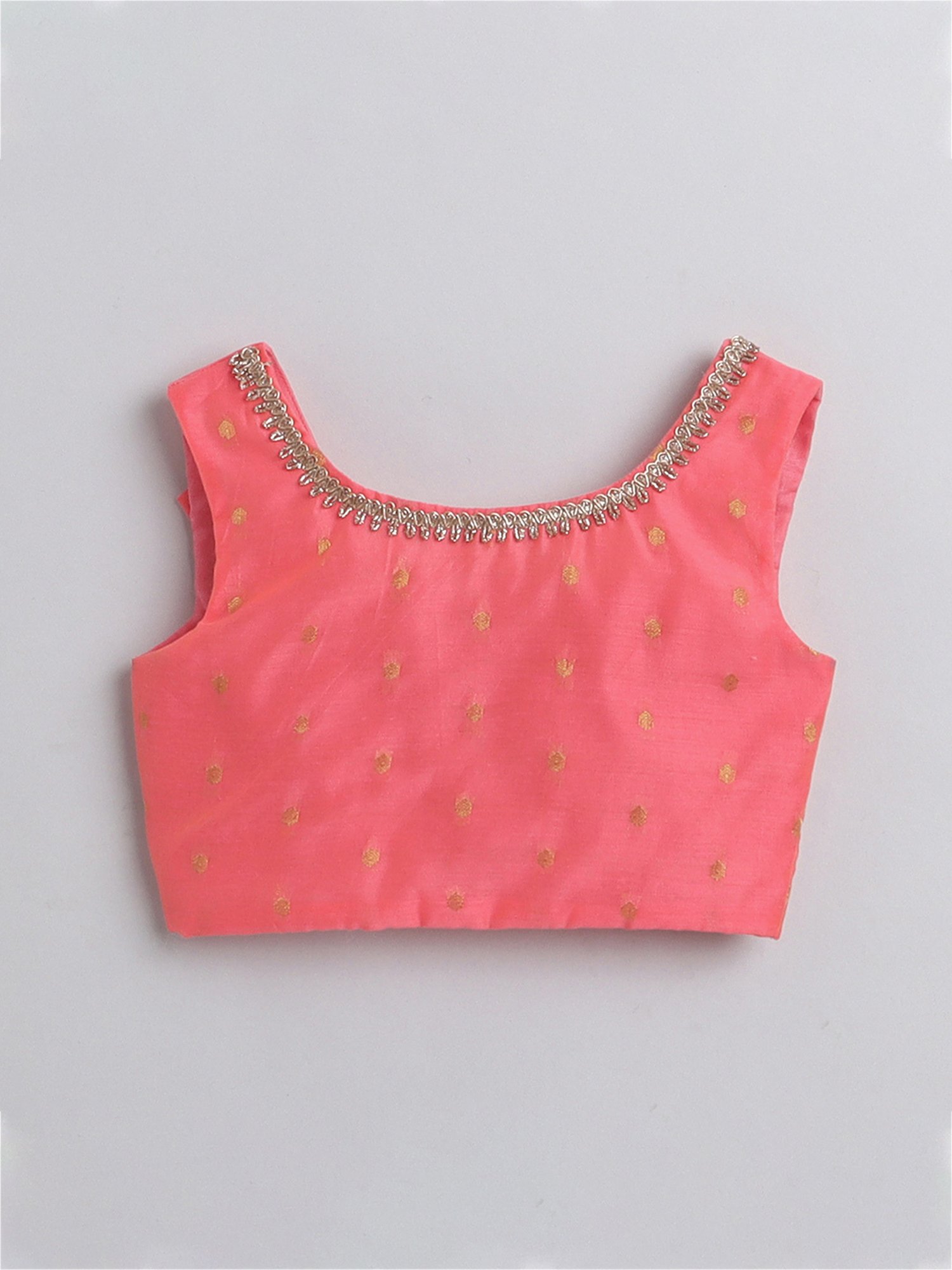 Many Frocks Kids Coral & Grey Embellished Lehenga, Choli with Dupatta