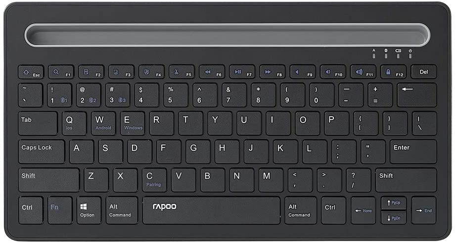 RAPOO XK100 Multi-Device Bluetooth Keyboard, Rechargeable Noiseless Portable Wireless Keyboard Connect to 3 Devices for Tablet Cellphone PC Smart TV, Compatible with Windows 7/8/10/XP Vista Linux Mac