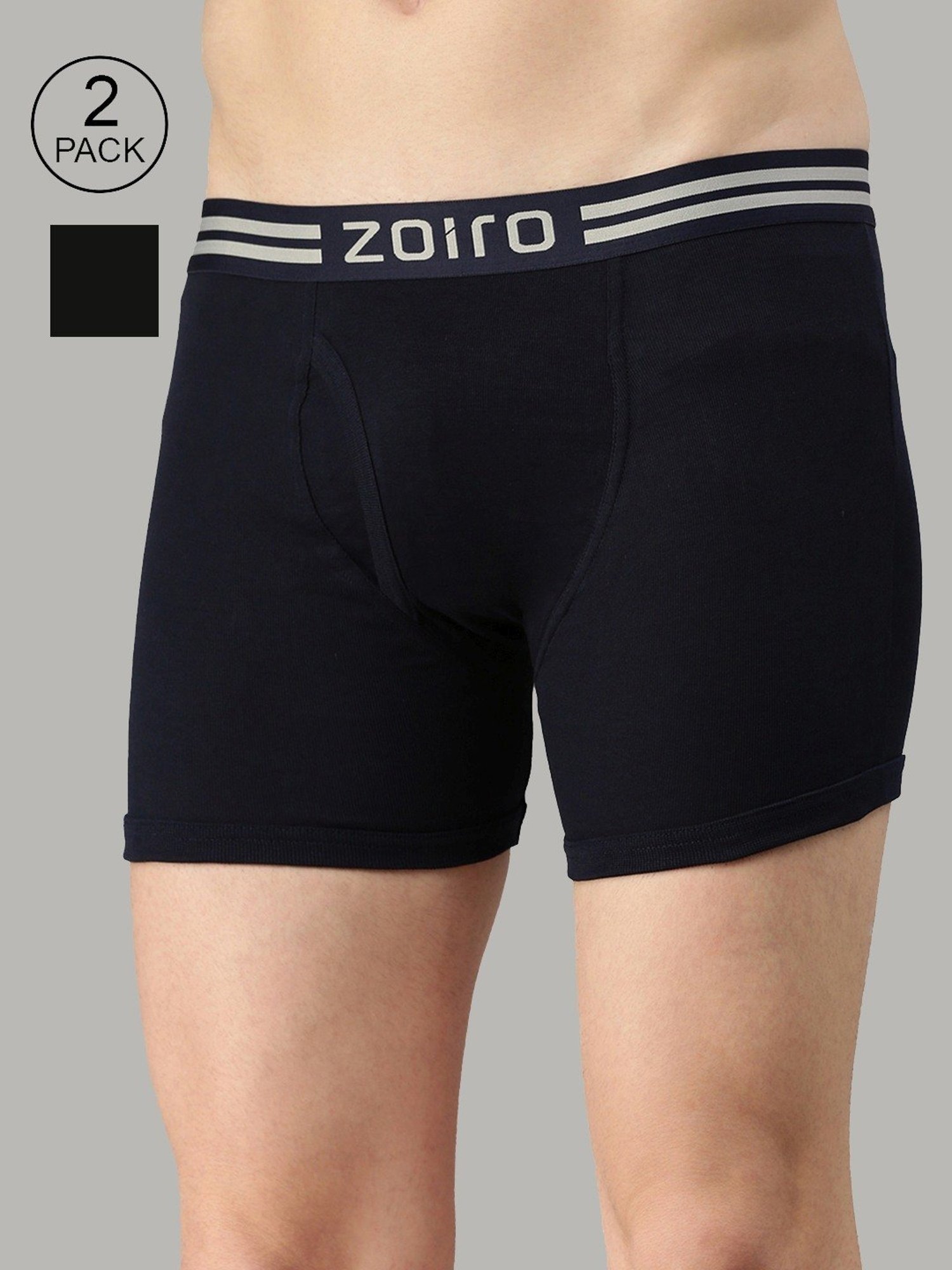 Zoiro Dark Denim & Dark Black Cotton Regular Fit Trunks - Pack Of 2