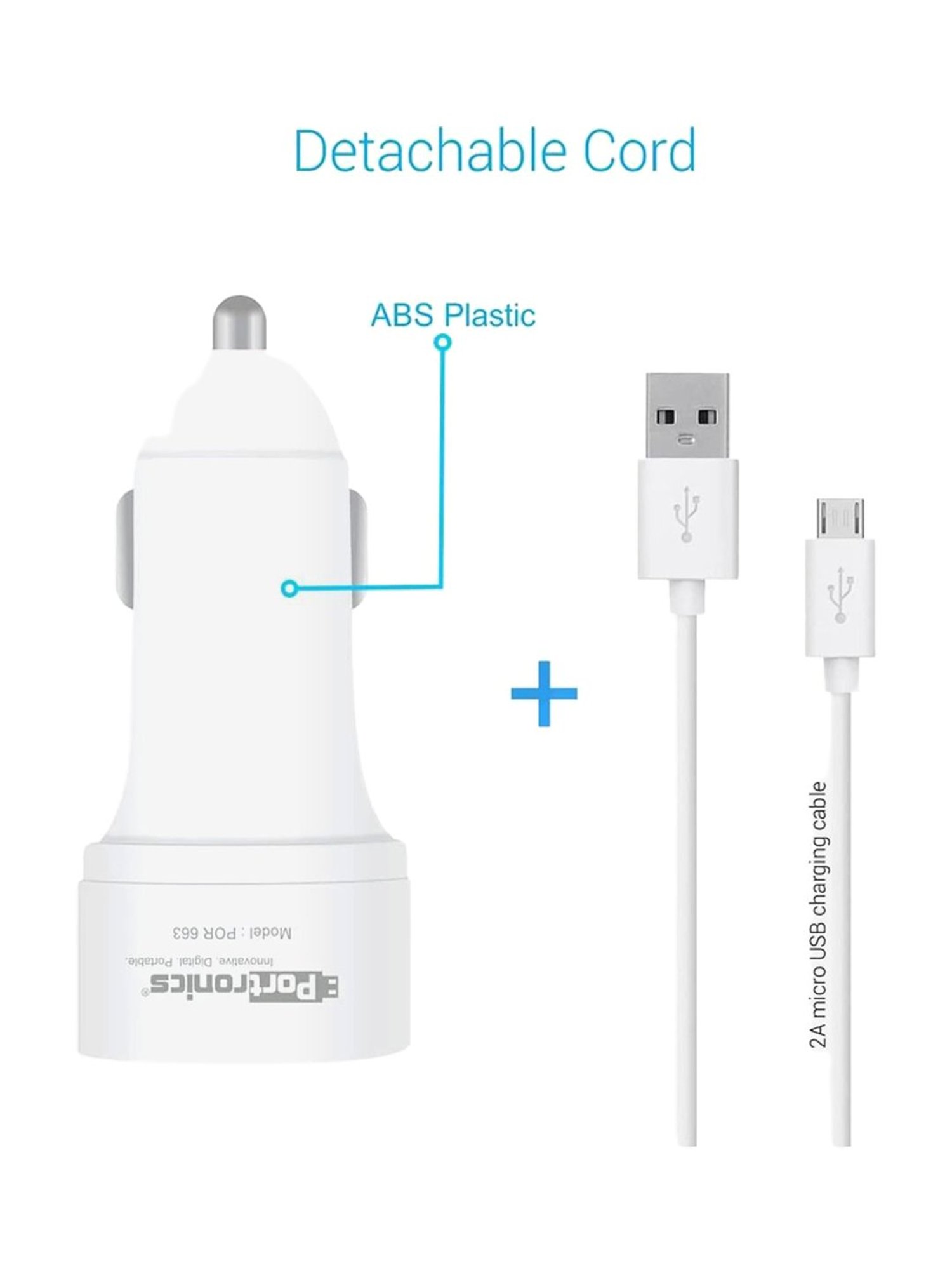Portronics Car Power 2T 2.4A Car Charger with Dual USB Ports (White)