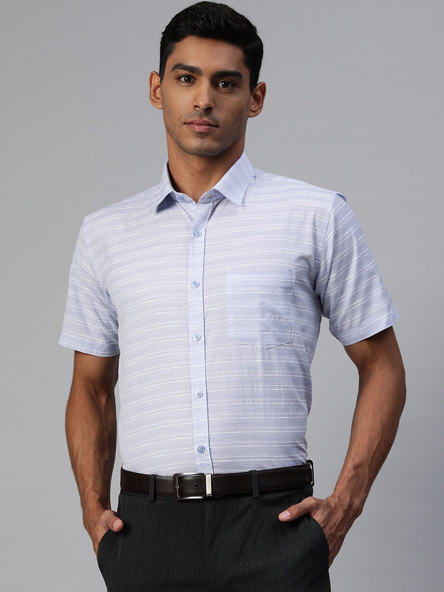 ManQ Indigo Blue Regular Fit Striped Shirt