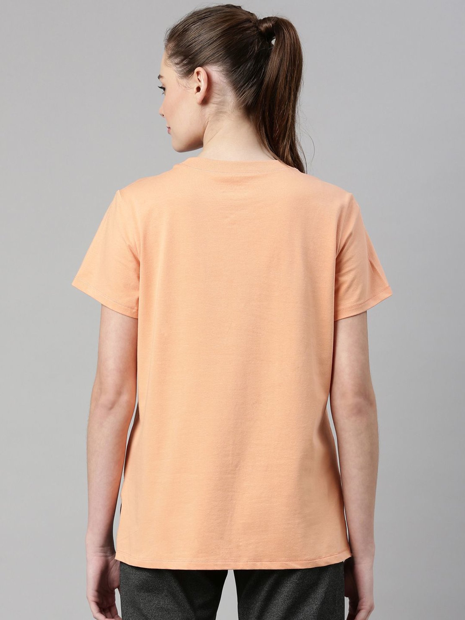 Enamor Peach Cotton Graphic Print Sports T-Shirt