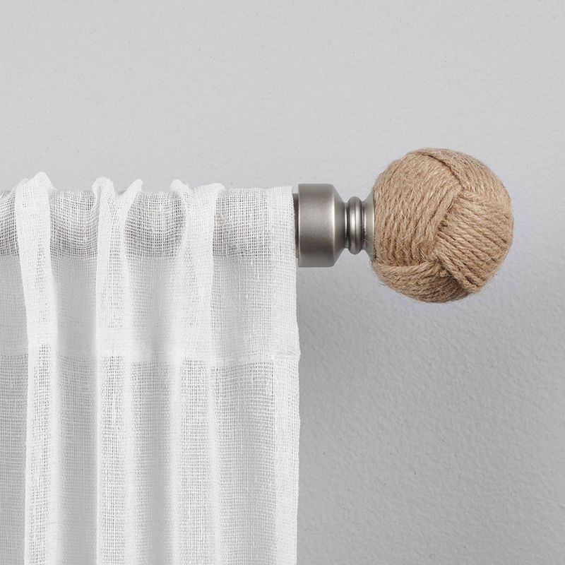 36"-72" Rope Knot Adjustable Curtain Rod and Coordinating Finial Set Matte Silver - Exclusive Home