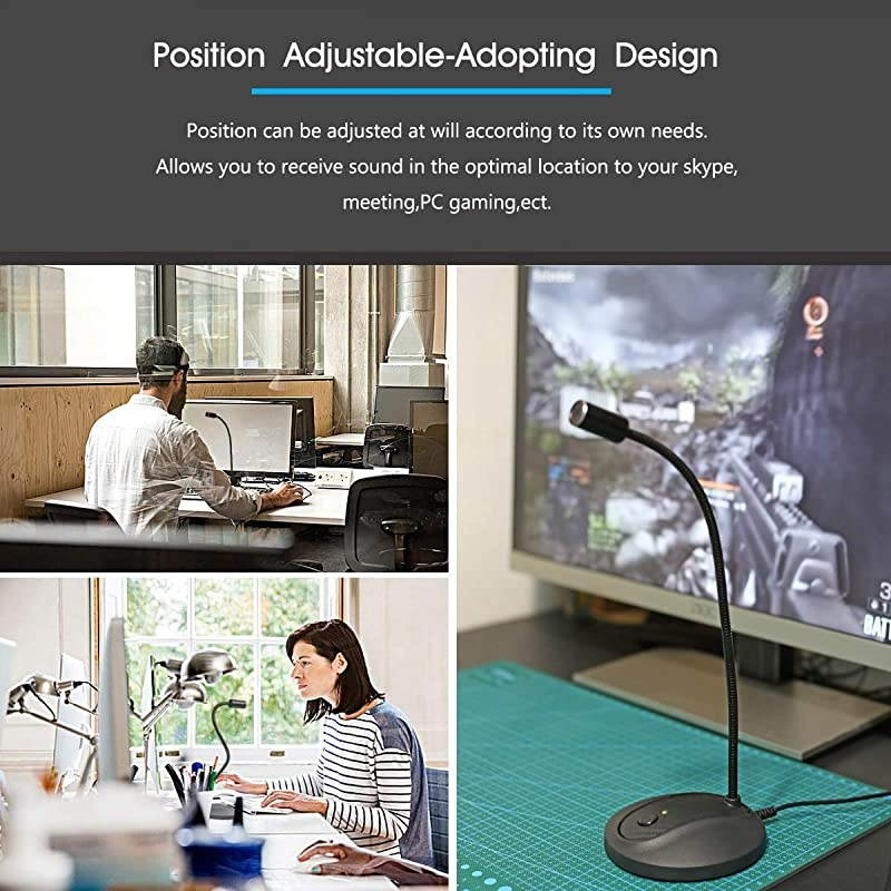Desktop Microphone with Mute ButtonPlugPlay CondenserComputer PC Laptop Mac PS4 Mic LED Indicator 360 Gooseneck Design Recording Dictation YouTube Gaming Streaming Omnidirectional
