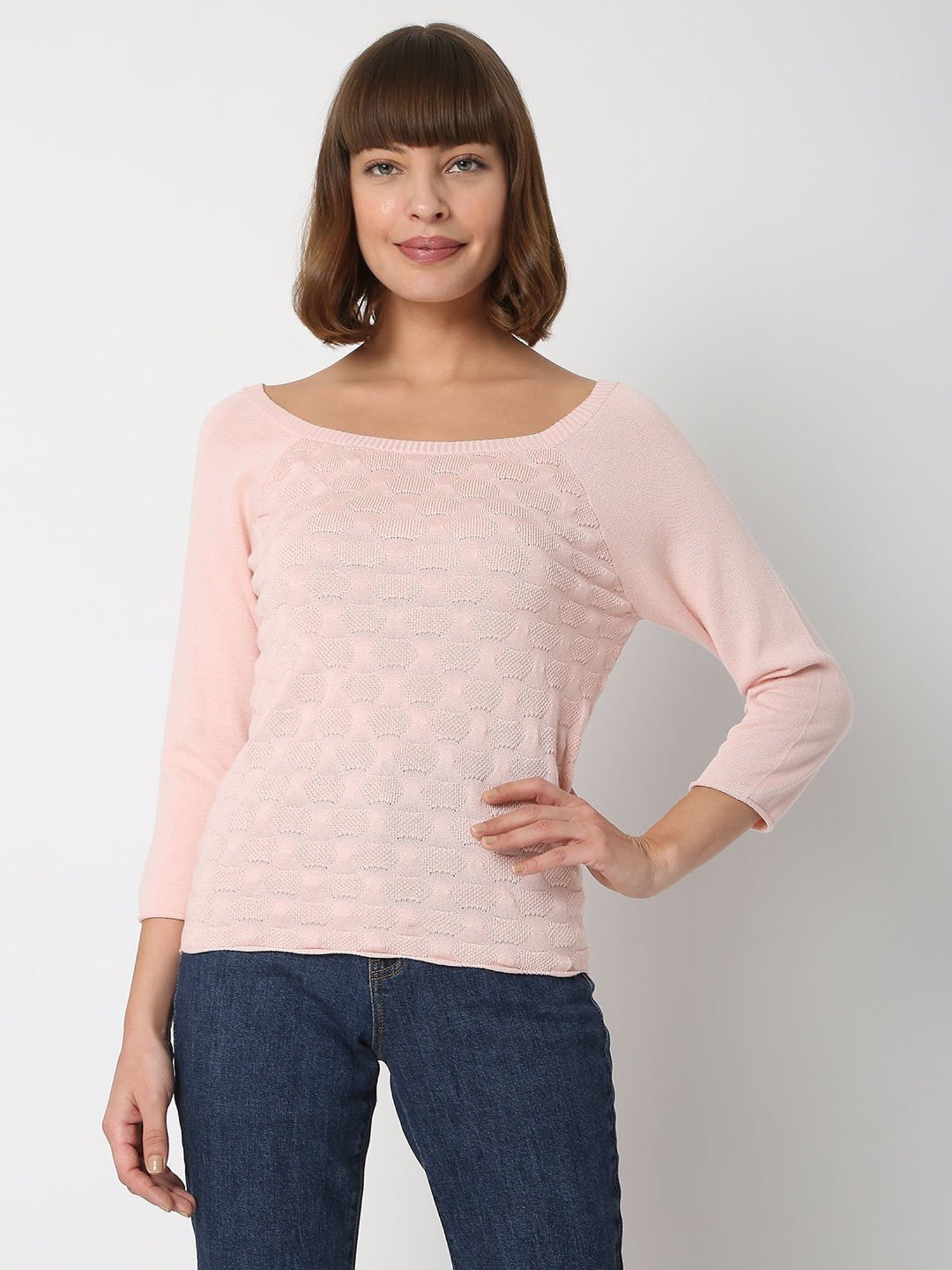 Vero Moda Pink Self Design Pullover
