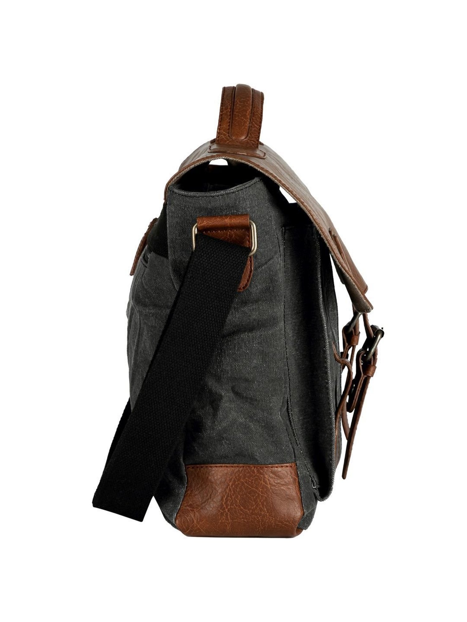 Mona B Black Canvas Medium Messenger Bag