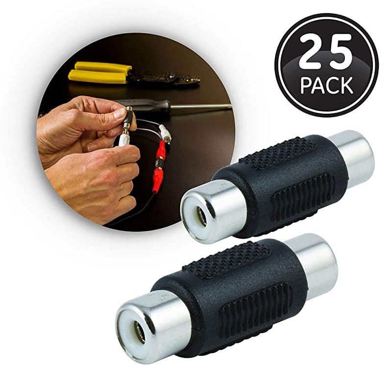 RCA Connector Adapter, 25-Pack, Female-to-Female Coupler in Resealable Bag, Audio Video RCA Cable Connectors, Composite Component Extender Barrel, Connect Cables to Extend Length, 51241