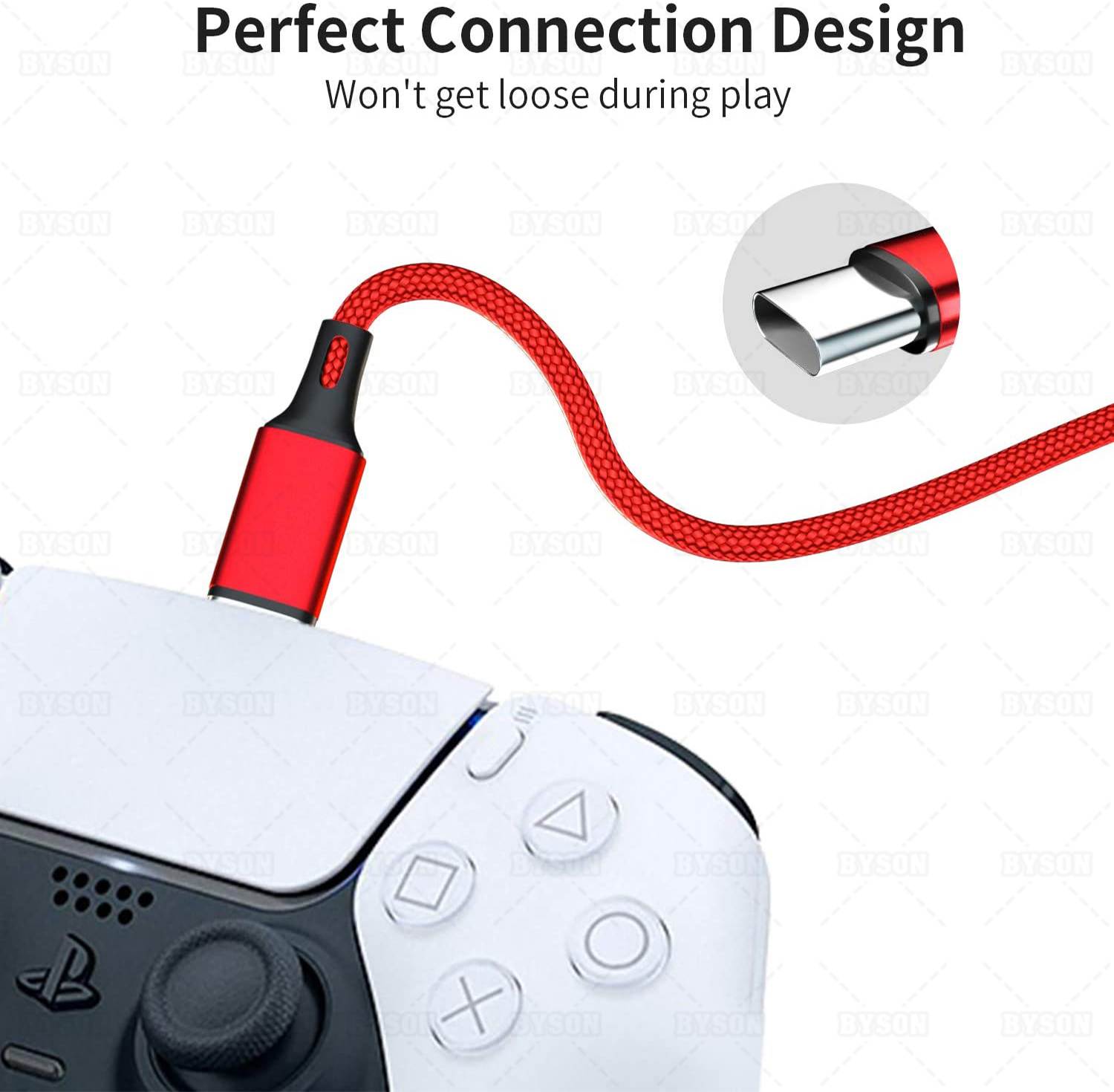 2 Pack 10FT Charging Cable for PS5 DualSense and Xbox Series X/S / Switch Pro Controller, Ackmioxy Charging Cord Nylon Braided Type-C Port Charger Accessories for Playstation 5/ Xbox Series S/X(Gold)