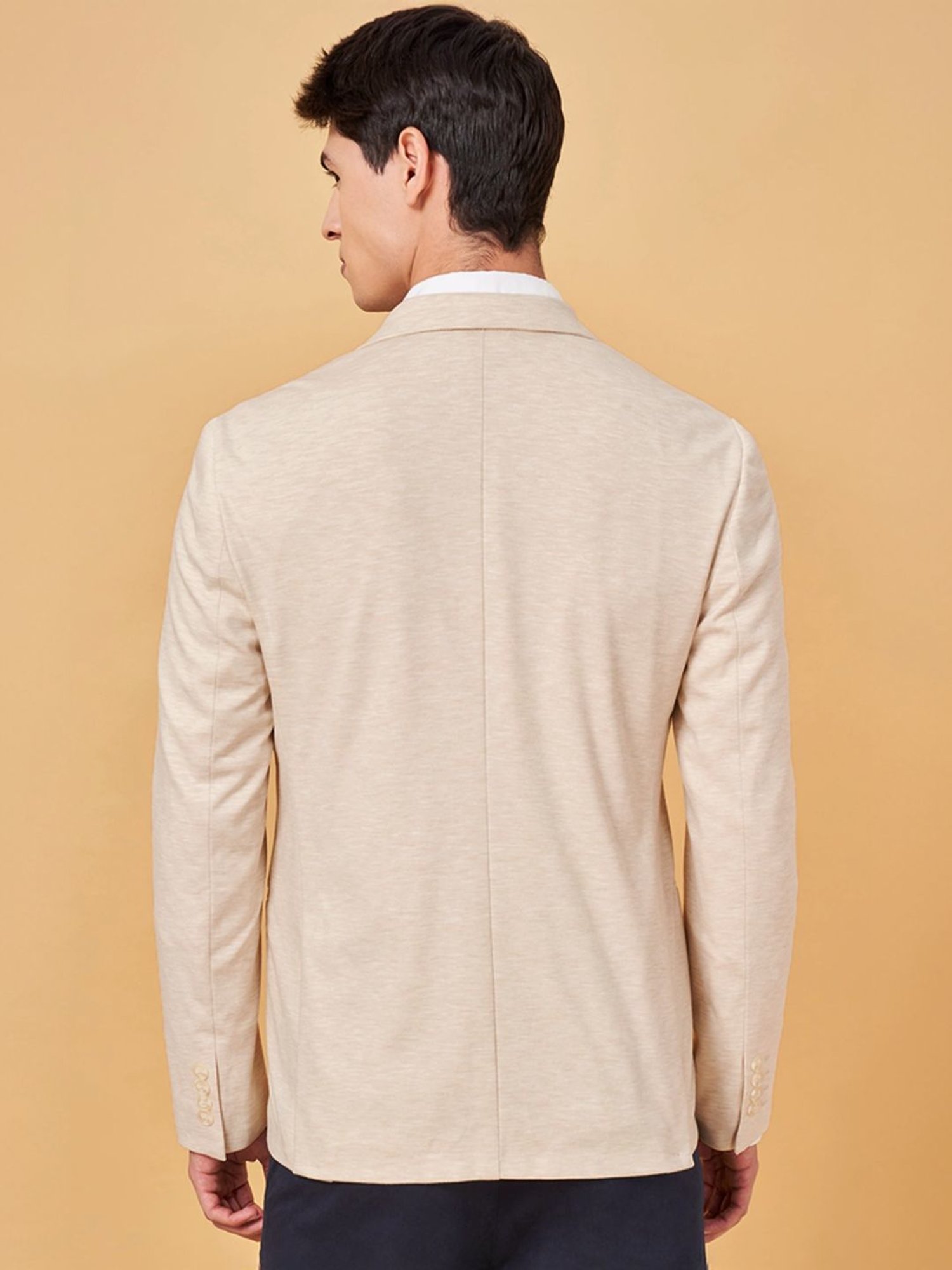 Byford By Pantaloons Cream Pearl Slim Fit Blazer