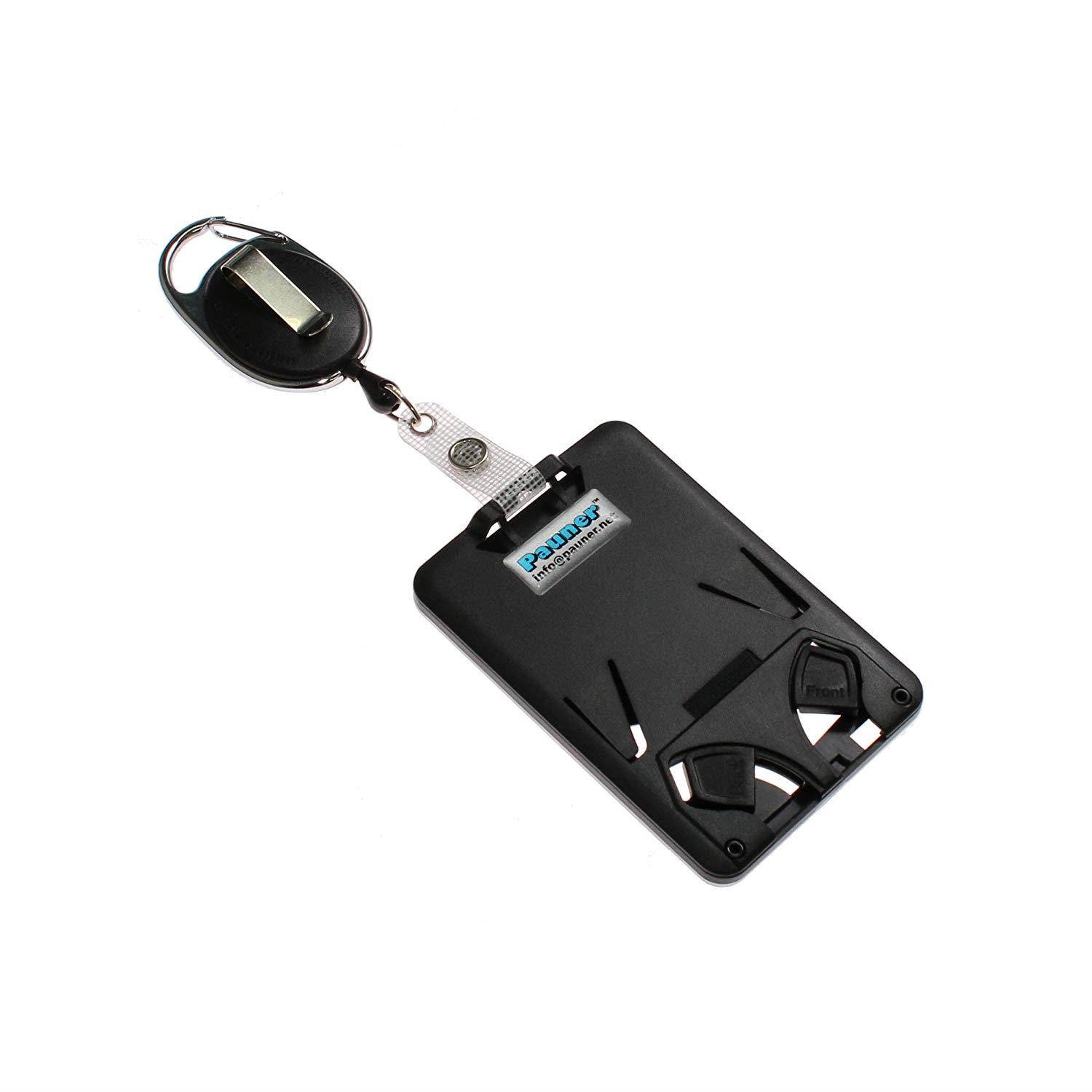 Black Carabiner Retractable ID Badge Reel with Belt Clip and Durable Protective ID Badge Holder for 3 Standard Sized Personal Cards