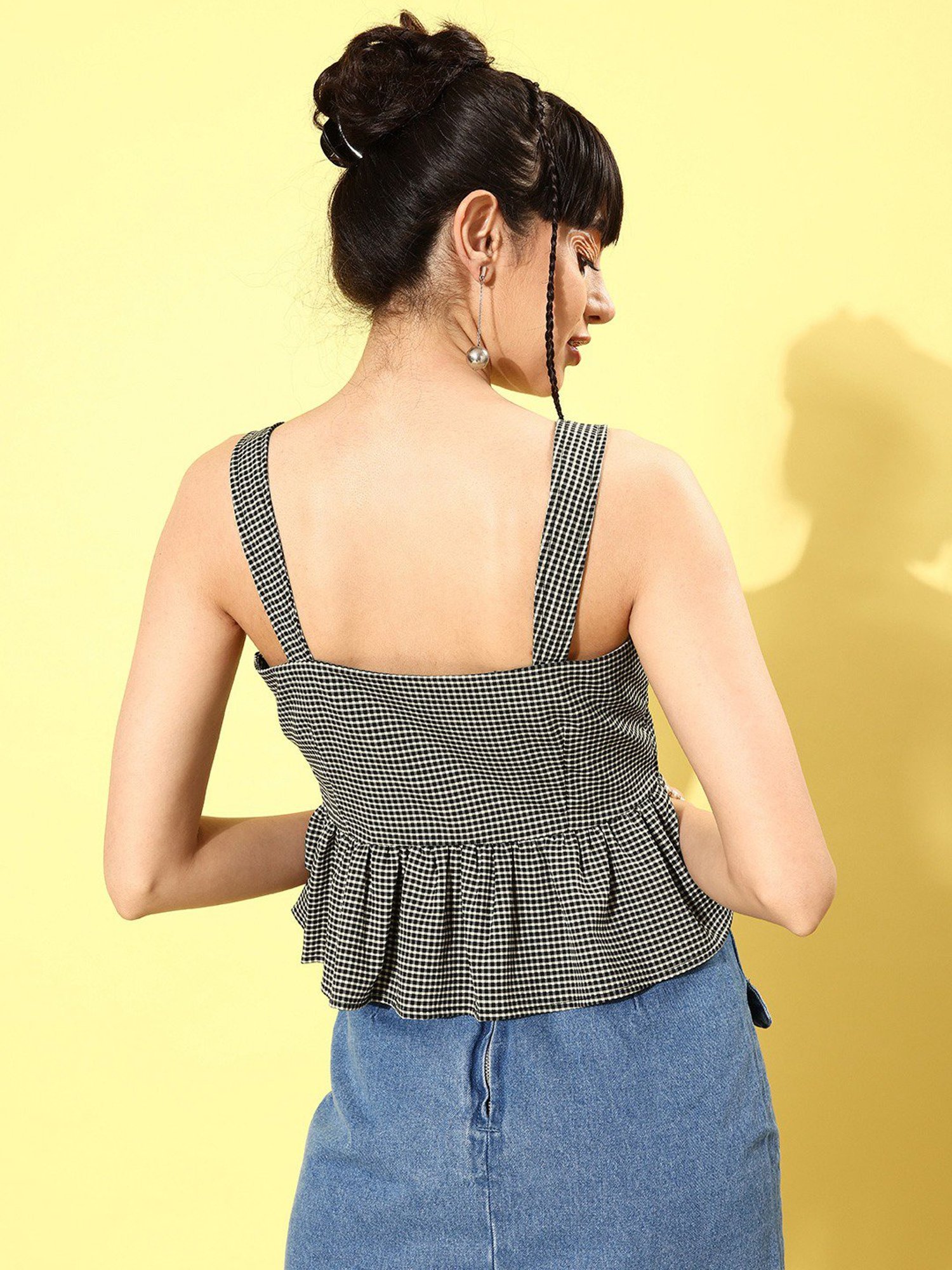 Rare Black Check Peplum Top