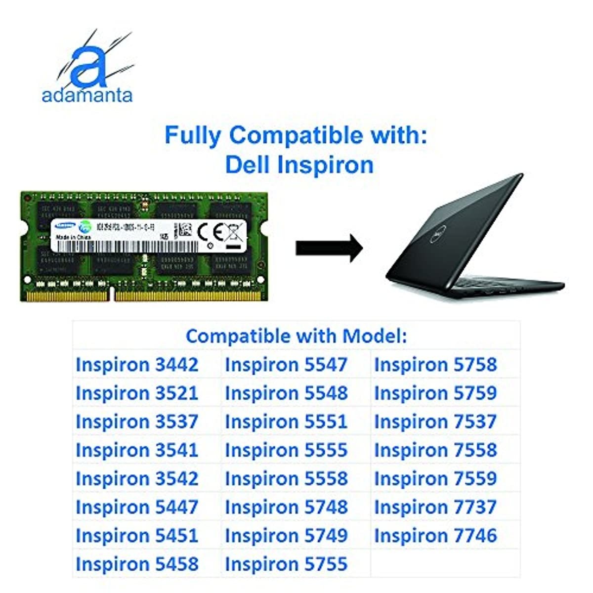 Adamanta 8GB (1x8GB) Laptop Memory Upgrade Compatible with Dell Alienware, Inspiron, Latitude, Optiplex, Precision, Vostro DDR3L 1600Mhz PC3L-12800 SODIMM 2Rx8 CL11 1.35v DRAM RAM Adamanta