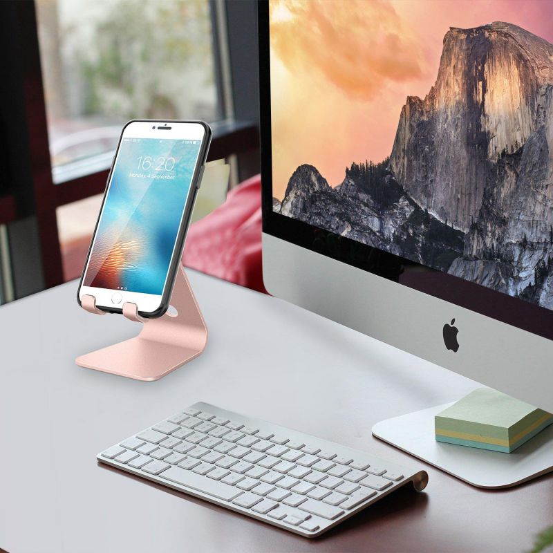 Cell Phone Stand, OMOTON Adjustable Aluminum Desktop Cellphone Tablet Stand Holder for Cellphones, iPhone and E-Readers, Rose Gold